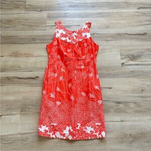 Tori Richard Sleeveless Floral Shift Dress in Coral and White